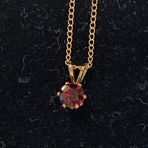 Genuine Garnet Pendant Necklace 5mm gold filled. Chain is marked.